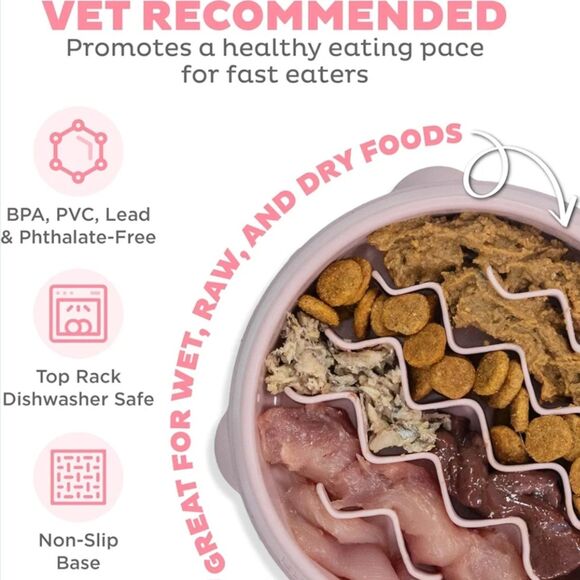 Outward Hound Slo Bowl SMALL Pink Cat Slow Feeder Puzzle Bowl Ragdoll - Picture 5 of 8